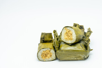 Indonesian tradisional food called lemper made from steamed glutinous rice with chicken floss...