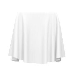 White fabric covering a cube or rectangular shape. Can be used as a stand for product display, draped table. Png clipart isolated cut out on transparent background - obrazy, fototapety, plakaty