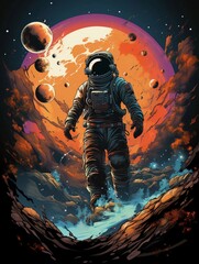 design for a t-shirt depicting an astronaut in space