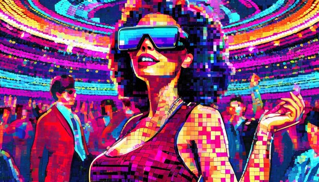 woman dancing in disco pixcel art