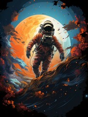 design for a t-shirt depicting an astronaut in space