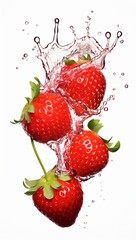 Generative AI. Strawberries in splashes of water
