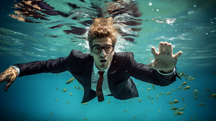 Adorable business man swimming