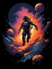 design for a t-shirt depicting an astronaut in space