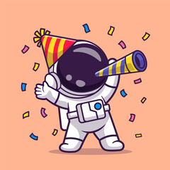 Cute Astronaut Celebrate Birthday Party Cartoon Vector Icon Illustration. Science Holiday Icon Concept Isolated Premium Vector. Flat Cartoon Style © catalyststuff