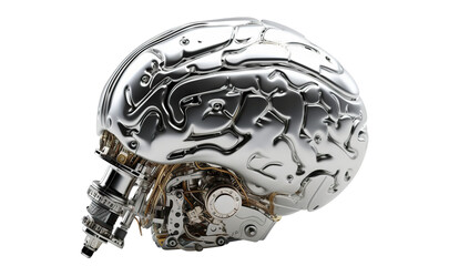 Futuristic AI robot brain in metal, cut out