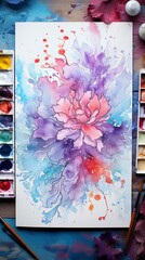 Generative AI. Painted flowers and paints on the table