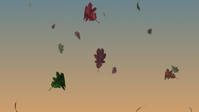 animated particles 3D oak leaves, autumn, fall, seasonal, seamless loop with luma mattes for all leaves and for foreground only 