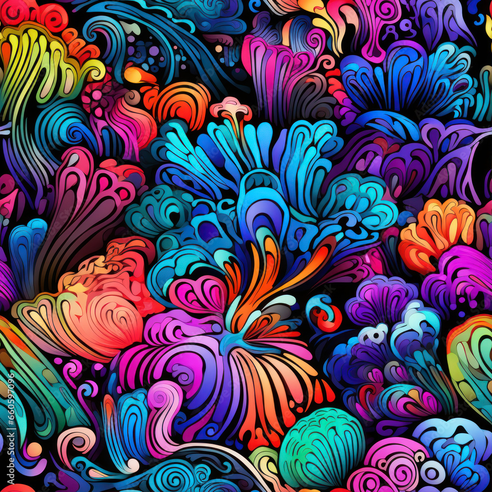 Poster seamless pattern with abstract hand-drawn waves. colorful background. psychedelic patterns
