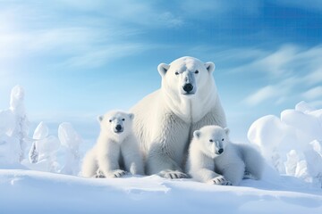 Frosty Backdrop With Polar Bears, Emphasizing The Impact Of Global Warming On Their Habitat