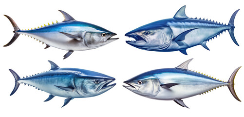 Fish Atlantic bluefin tuna collection set isolated on transparent background.