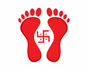 Dhanteras celebration festival with Maa Lakshmi footprint with swastika and Happy Diwali