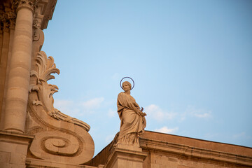 Duomo of Syracuse in Ortigia, with statues