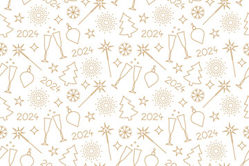 christmas, New Year's Eve 2024 party golden seamless pattern- vector illustration - 660598668