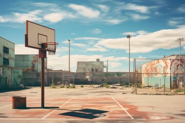 Refreshing Basketball court outdoor sunny. Score street. Generate Ai