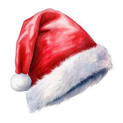 Santa Hat For Christmas Event. Watercolor Style. AI Generated
