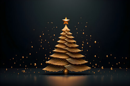 Abstract gold Christmas tree on a black background