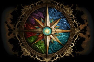 Compass rose and earth past present future 