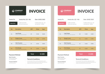 Elegant Invoice Template Design Vector