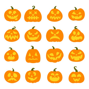 Halloween pumpkin  set with emotion variation cute, funny, spooky, horror, scary pumpkins expressions Illustration set of halloween pumpkin 
