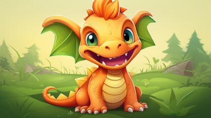 Naklejka premium A cartoon dragon sitting in the grass
