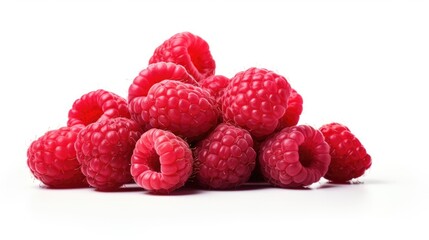 A pile of raspberries on a white surface