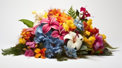 A bunch of colorful flowers on a white surface