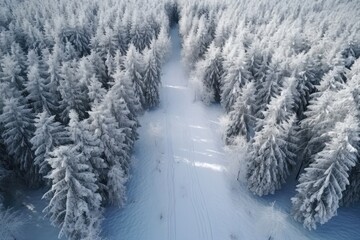 Aerial Perspective Of Snowcovered Woodland, Captured By Drone During Winter Aerial Photography Of Forest In Snow