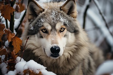 wolf in the forest outside in winter