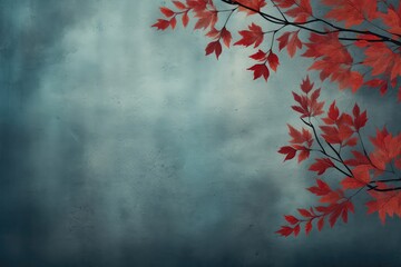 Autumnthemed Background With Red Leaves On Blue Slate Surface, Created Through Ai