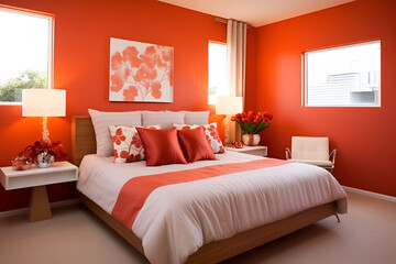interior of bedroom orange theme