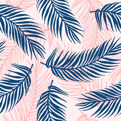 Naklejka premium Endless paradise palm leaves vector pattern. Floral design over waves texture