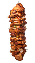 huge Grilled skewered chicken shawarma. Isolated on Transparent background.