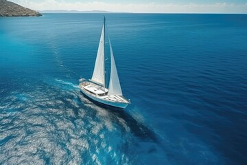 Highquality Aerial Drone View Of Luxury Yacht Sailing On The Sea