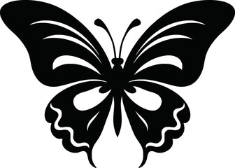 Monarch butterfly silhouette vector icon. Beautiful black insect logo
