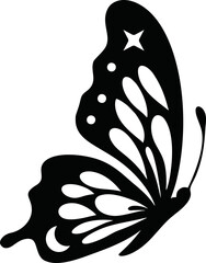 Monarch butterfly ornate lase silhouette vector icon. Beautiful black insect logo - obrazy, fototapety, plakaty
