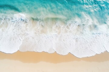 Fototapeta na wymiar Topdown View Of Serene Summer Beach With Soft Blue Ocean Waves