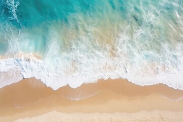 Fototapeta na wymiar Topdown View Of Sand And Sea Waves, Creating Serene Background