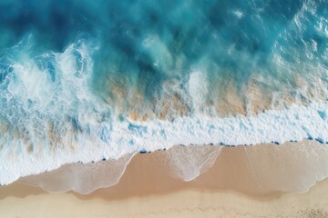 Waves Crashing On Tropical Beach, Captured From Drones Perspective . Сoncept Ocean Tranquility, Aerial View Paradise, Drone Captured Waves, Tropical Beach Beauty