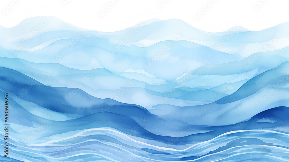 Wall mural A blue  water ocean  wave, with transitions. Watercolor lines, banner.