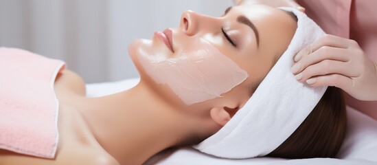 Obraz na płótnie Canvas young woman having facial mask spa therapy in beauty salon