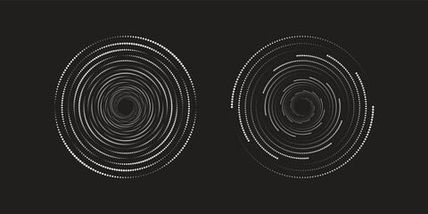 Halftone circular dotted frames set. Circle dots isolated on the white background. Logo design element for medical, treatment, cosmetic. Round border using halftone circle dots texture.