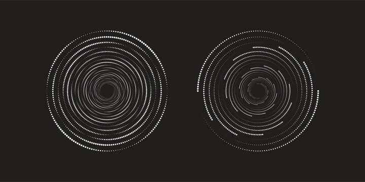 Halftone circular dotted frames set. Circle dots isolated on the white background. Logo design element for medical, treatment, cosmetic. Round border using halftone circle dots texture.