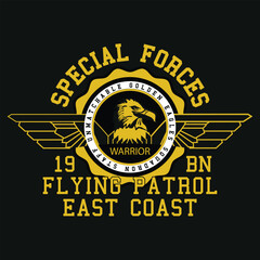 Typographic vector illustration of Military theme badge for t shirt graphics