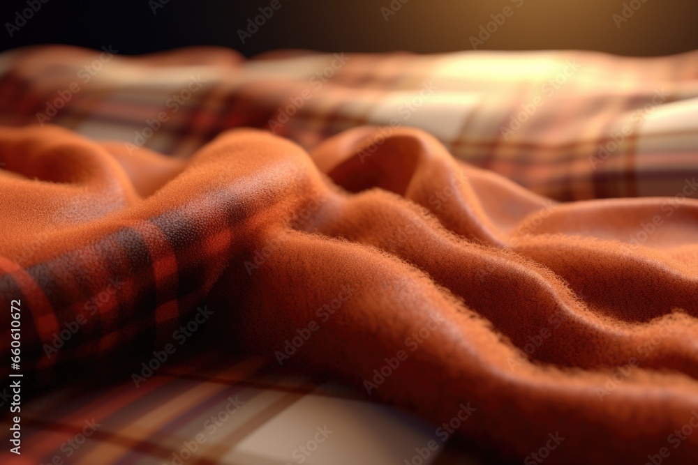 Poster A close up view of a blanket on a bed. This image can be used to showcase the texture and design of the blanket. It is suitable for home decor, interior design, and bedding-related projects.