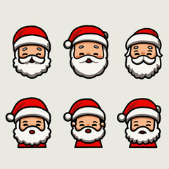 Set cute santa claus head vector illustration character isolated background