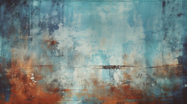 Abstract colorful blue grunge background with textured oil or acrylic brush strokes