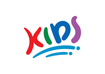 hand drawn kids word. colorful kids logo