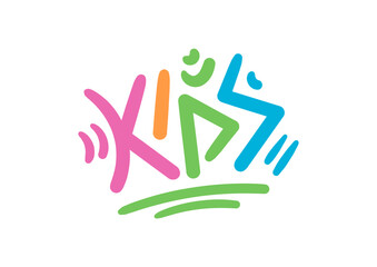 hand drawn kids word. colorful kids concept