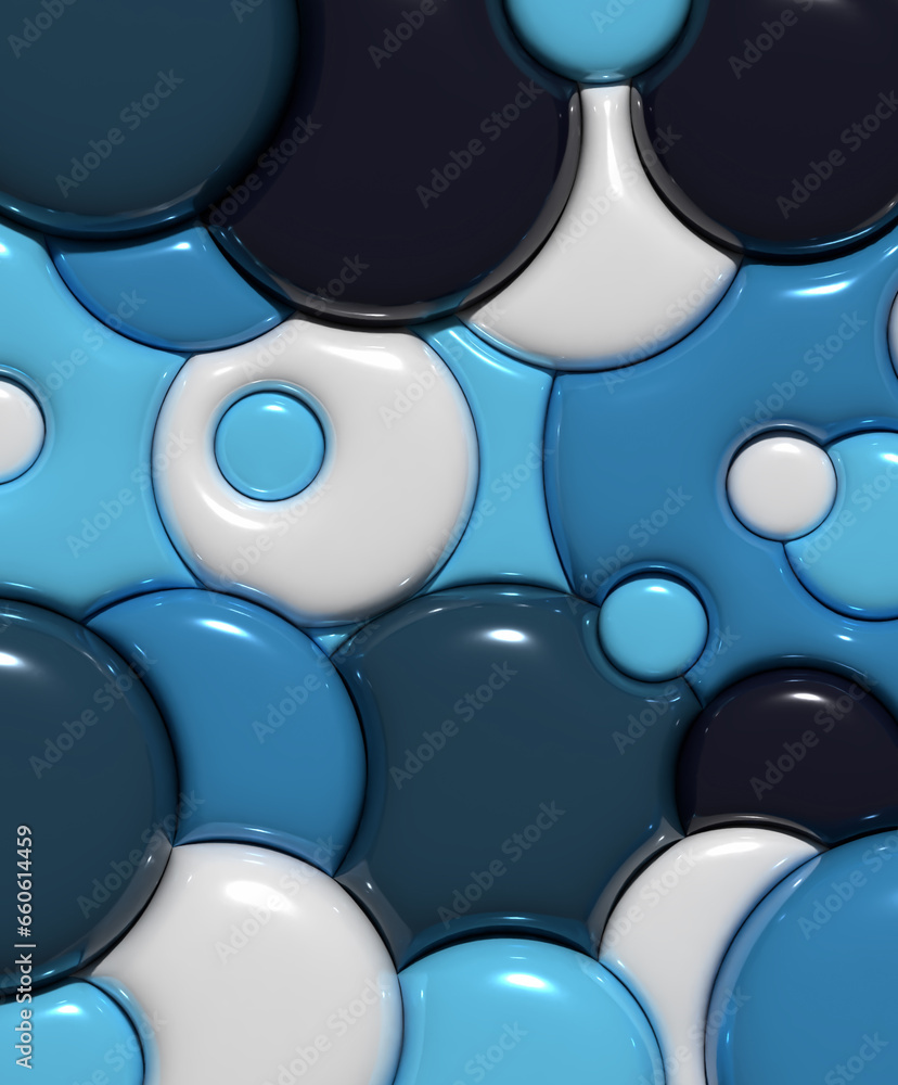 Poster background with circles, inflated shapes. 3d rendering illustration